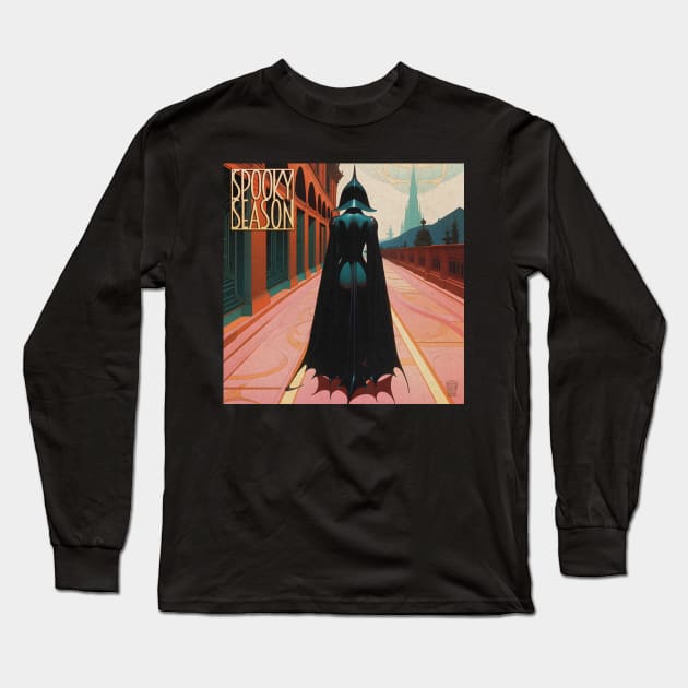 Halloween Spooky Season Black Widow Pulp Cover Long Sleeve T-Shirt by DanielLiamGill